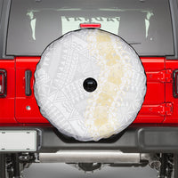 Niue White Sunday Spare Tire Cover Niuean Hiapo With Puakenikeni Lei