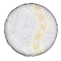 Niue White Sunday Spare Tire Cover Niuean Hiapo With Puakenikeni Lei