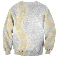 Niue White Sunday Sweatshirt Niuean Hiapo With Puakenikeni Lei
