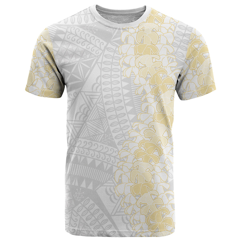 Niue White Sunday T Shirt Niuean Hiapo With Puakenikeni Lei