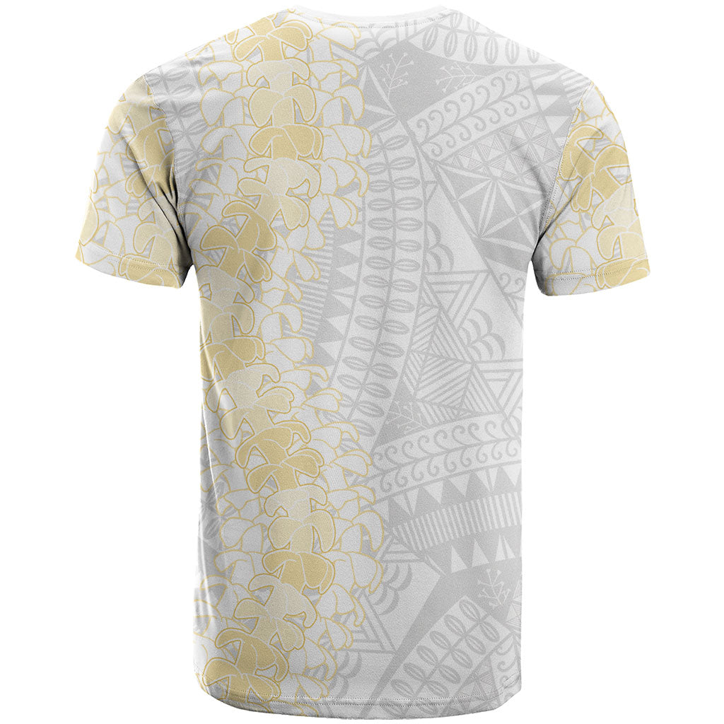 Niue White Sunday T Shirt Niuean Hiapo With Puakenikeni Lei