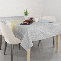 Niue White Sunday Tablecloth Niuean Hiapo With Puakenikeni Lei