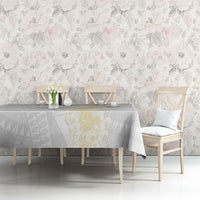 Niue White Sunday Tablecloth Niuean Hiapo With Puakenikeni Lei