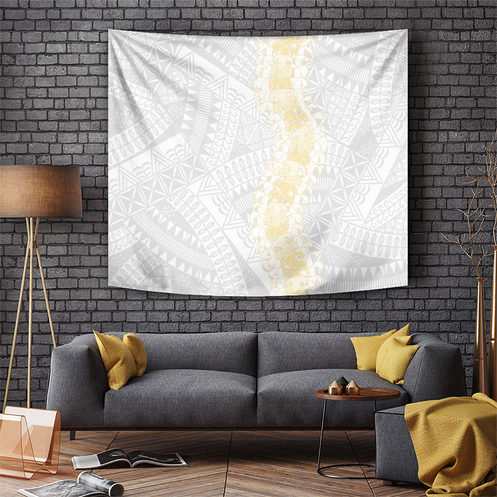 Niue White Sunday Tapestry Niuean Hiapo With Puakenikeni Lei