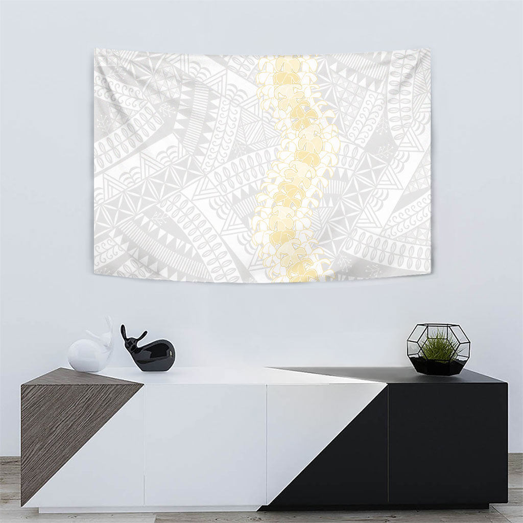 Niue White Sunday Tapestry Niuean Hiapo With Puakenikeni Lei