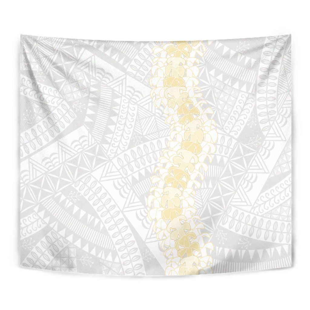 Niue White Sunday Tapestry Niuean Hiapo With Puakenikeni Lei