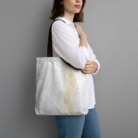 Niue White Sunday Tote Bag Niuean Hiapo With Puakenikeni Lei