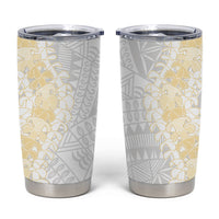 Niue White Sunday Tumbler Cup Niuean Hiapo With Puakenikeni Lei