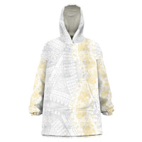 Niue White Sunday Wearable Blanket Hoodie Niuean Hiapo With Puakenikeni Lei