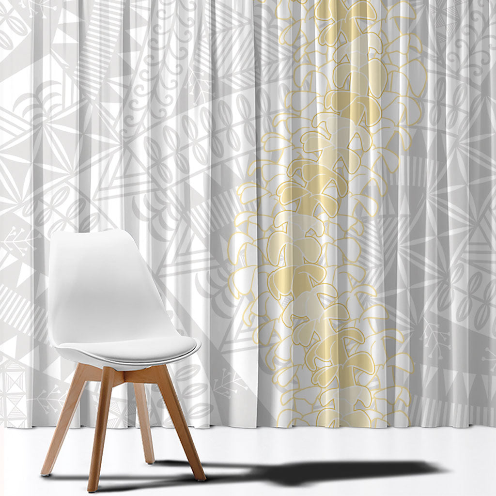 Niue White Sunday Window Curtain Niuean Hiapo With Puakenikeni Lei