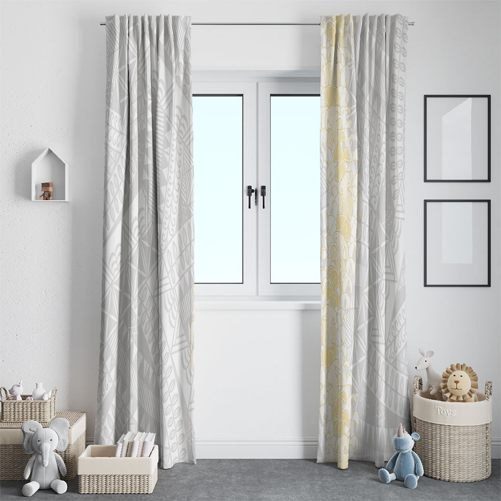 Niue White Sunday Window Curtain Niuean Hiapo With Puakenikeni Lei