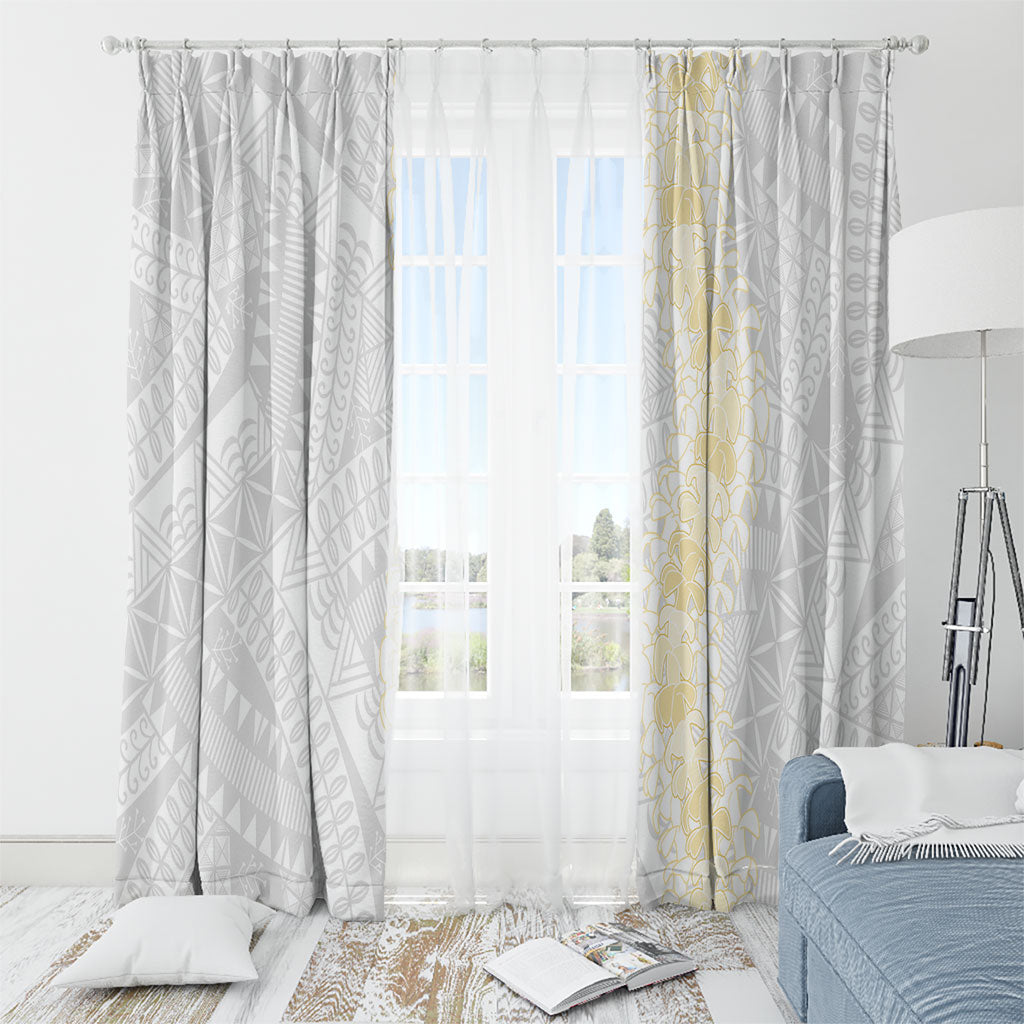Niue White Sunday Window Curtain Niuean Hiapo With Puakenikeni Lei