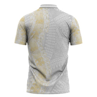 Niue White Sunday Zipper Polo Shirt Niuean Hiapo With Puakenikeni Lei