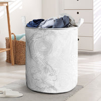 American Samoa White Sunday Laundry Basket Polynesian Pattern With Tropical Flowers