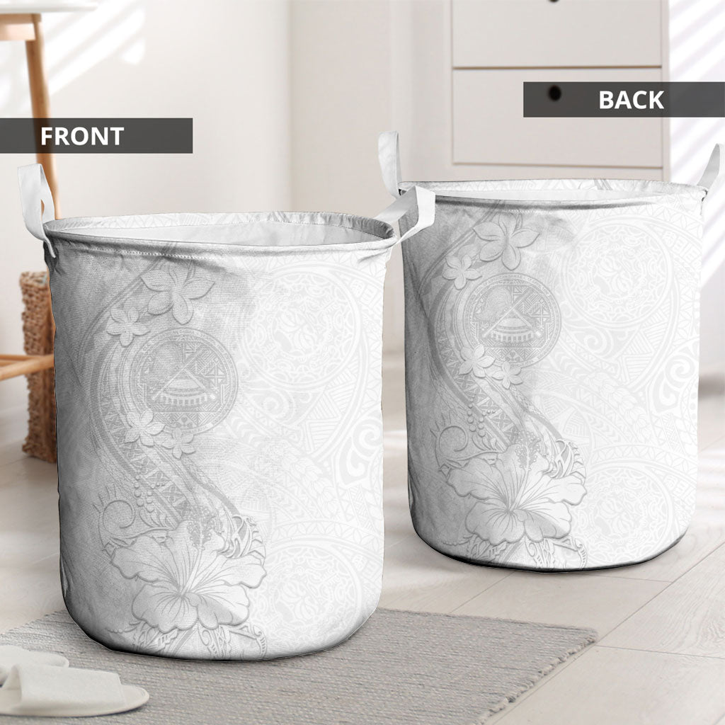 American Samoa White Sunday Laundry Basket Polynesian Pattern With Tropical Flowers