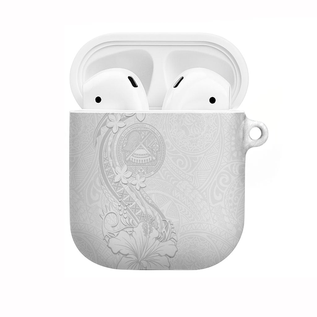 American Samoa White Sunday AirPods Case Polynesian Pattern With Tropical Flowers