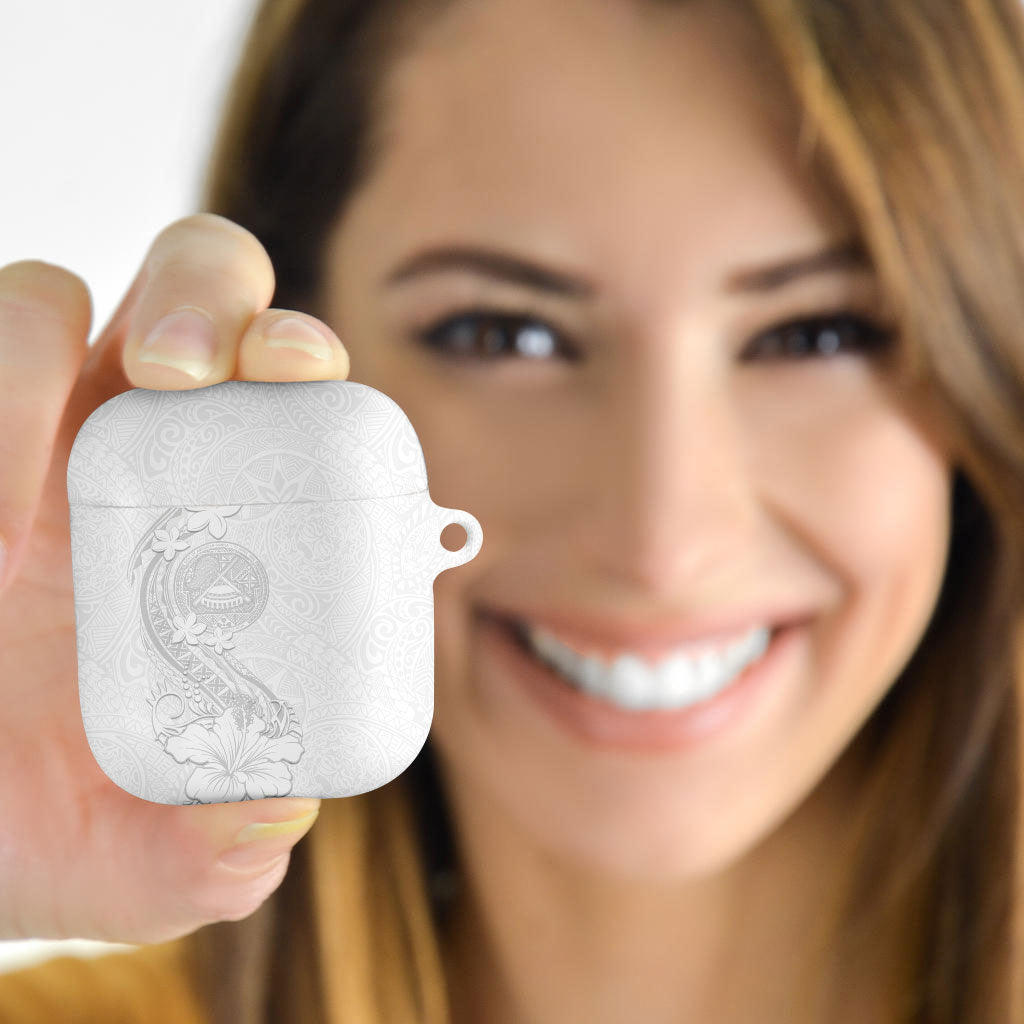 American Samoa White Sunday AirPods Case Polynesian Pattern With Tropical Flowers