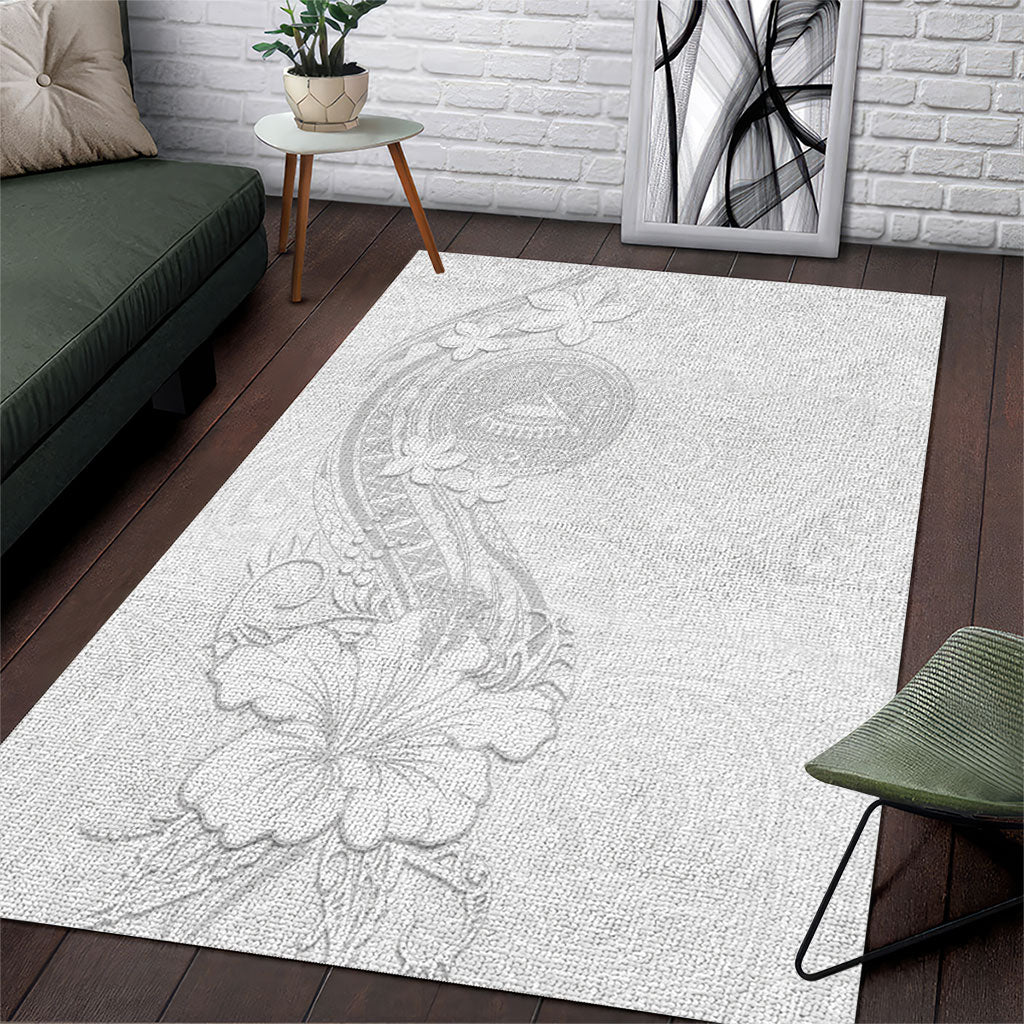 American Samoa White Sunday Area Rug Polynesian Pattern With Tropical Flowers