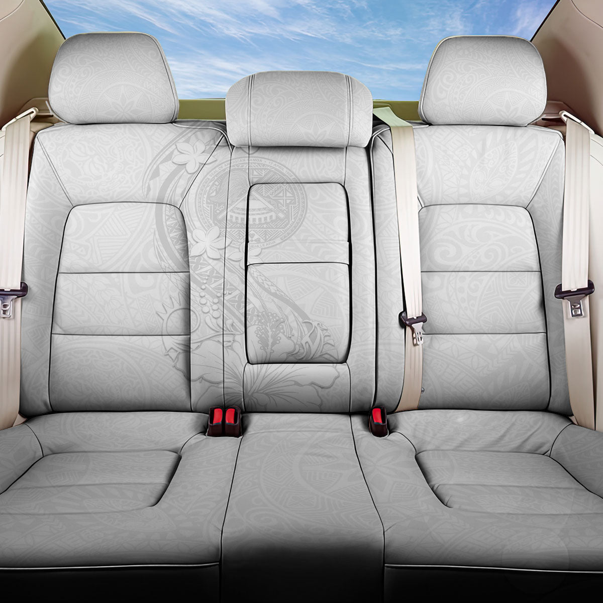 American Samoa White Sunday Back Car Seat Cover Polynesian Pattern With Tropical Flowers