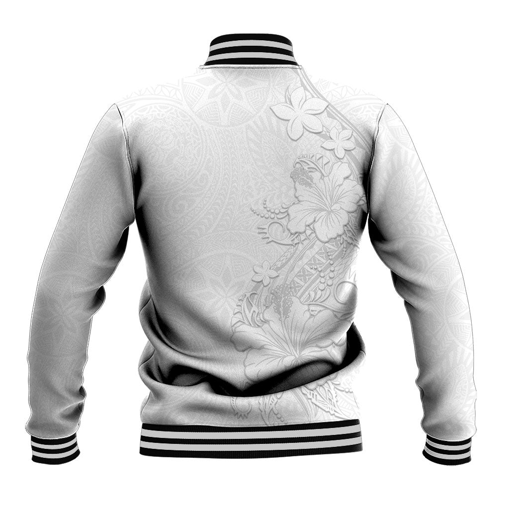 American Samoa White Sunday Baseball Jacket Polynesian Pattern With Tropical Flowers