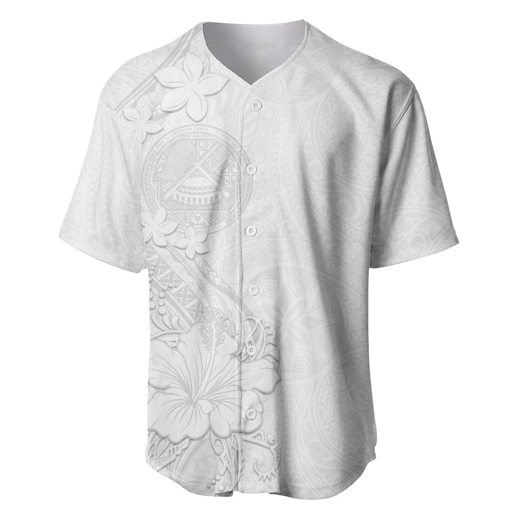 American Samoa White Sunday Baseball Jersey Polynesian Pattern With Tropical Flowers
