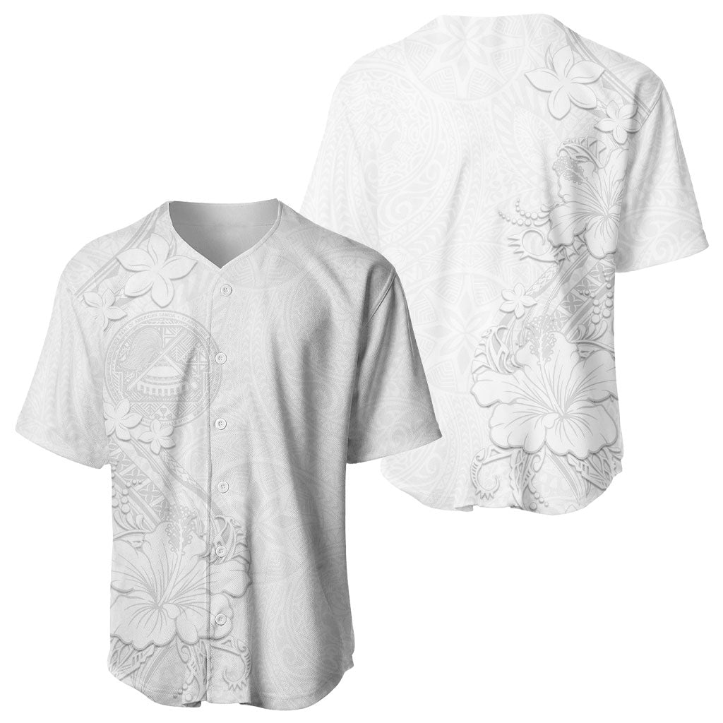 American Samoa White Sunday Baseball Jersey Polynesian Pattern With Tropical Flowers