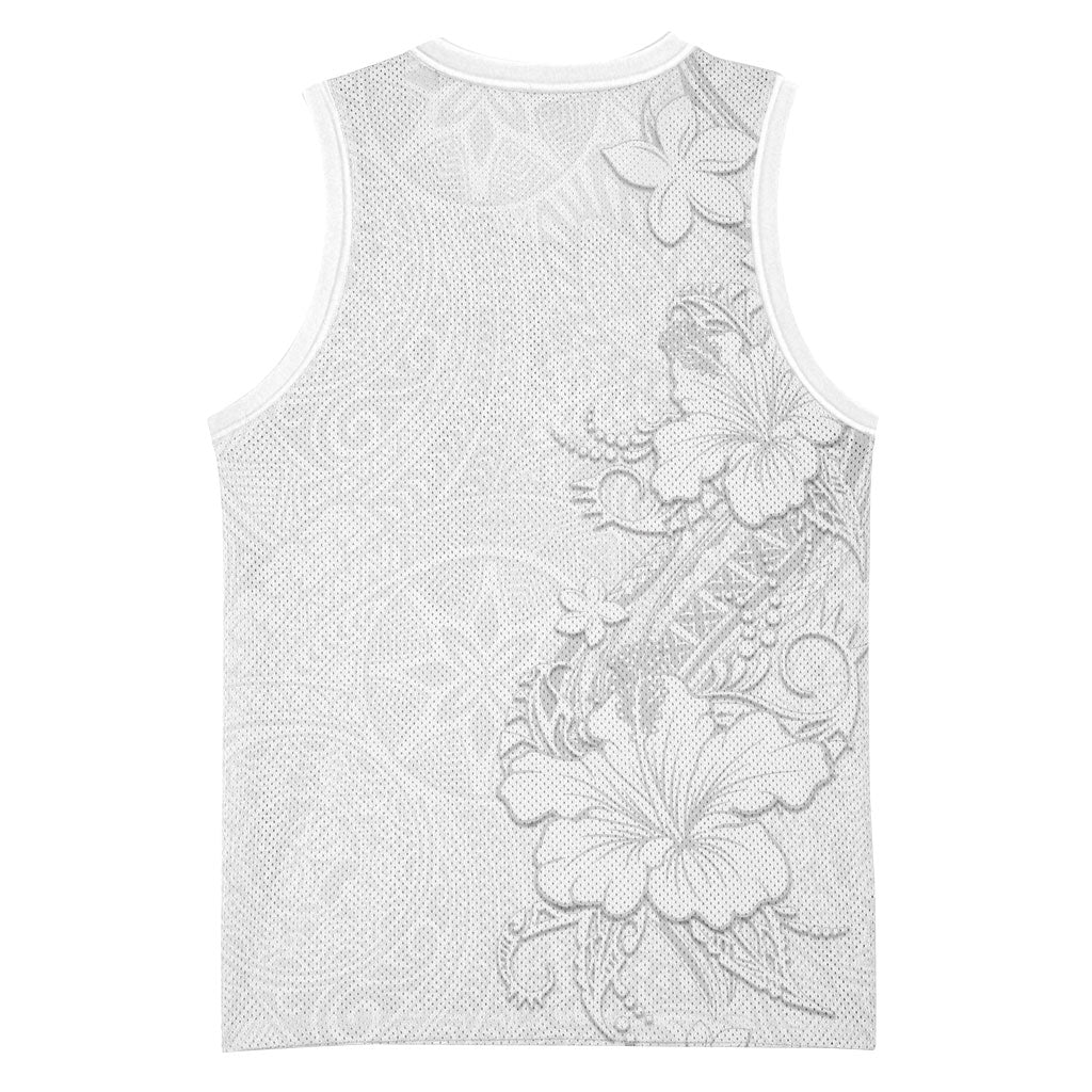 American Samoa White Sunday Basketball Jersey Polynesian Pattern With Tropical Flowers