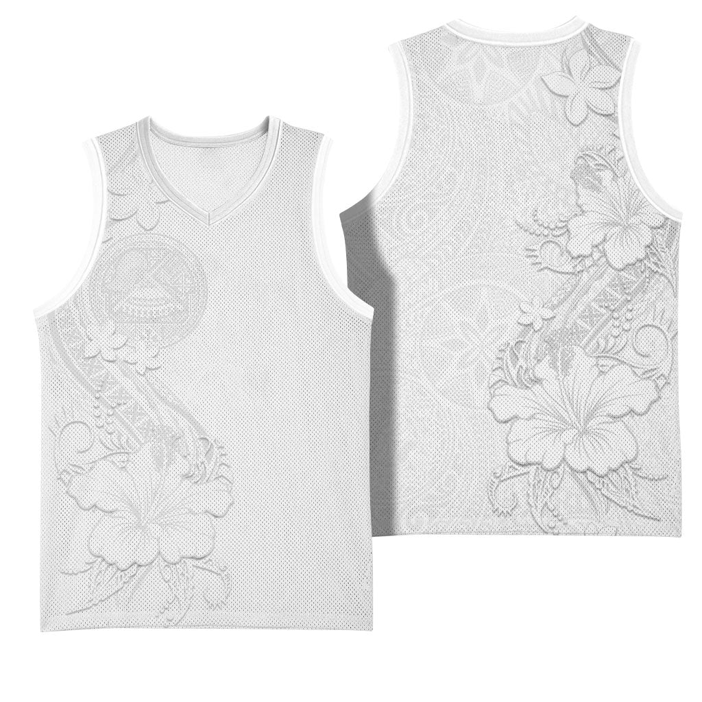 American Samoa White Sunday Basketball Jersey Polynesian Pattern With Tropical Flowers