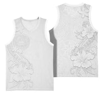 American Samoa White Sunday Basketball Jersey Polynesian Pattern With Tropical Flowers