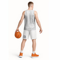 American Samoa White Sunday Basketball Jersey Polynesian Pattern With Tropical Flowers