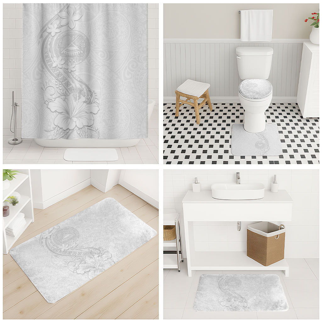 American Samoa White Sunday Bathroom Set Polynesian Pattern With Tropical Flowers