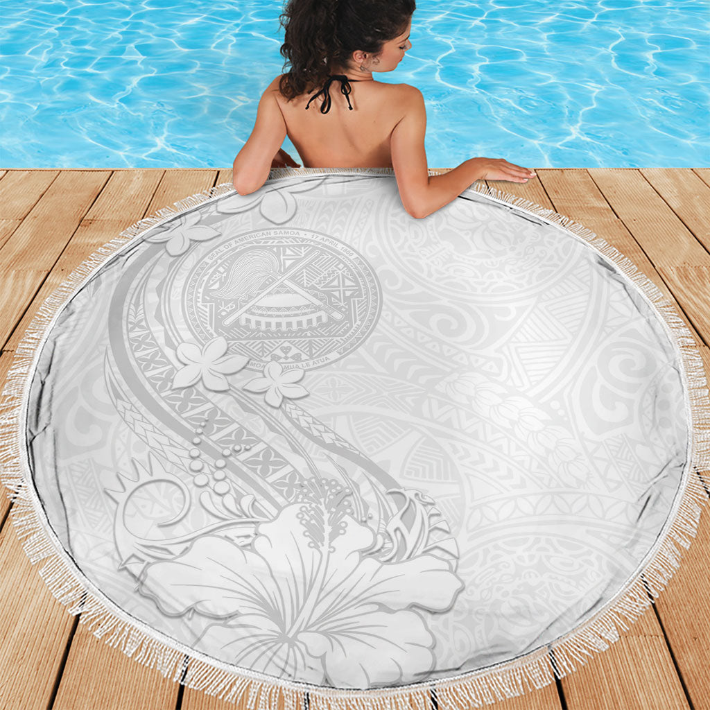 American Samoa White Sunday Beach Blanket Polynesian Pattern With Tropical Flowers