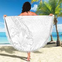 American Samoa White Sunday Beach Blanket Polynesian Pattern With Tropical Flowers