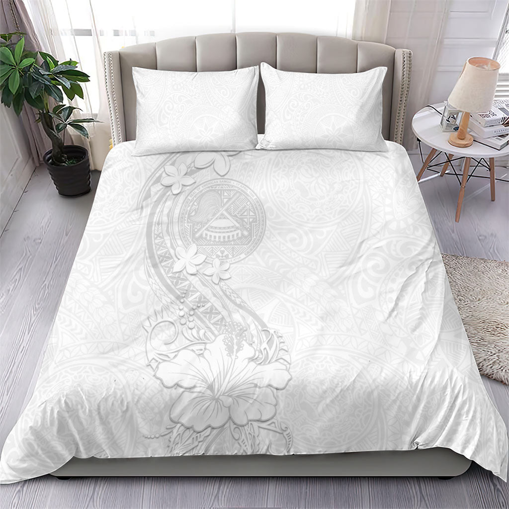 American Samoa White Sunday Bedding Set Polynesian Pattern With Tropical Flowers