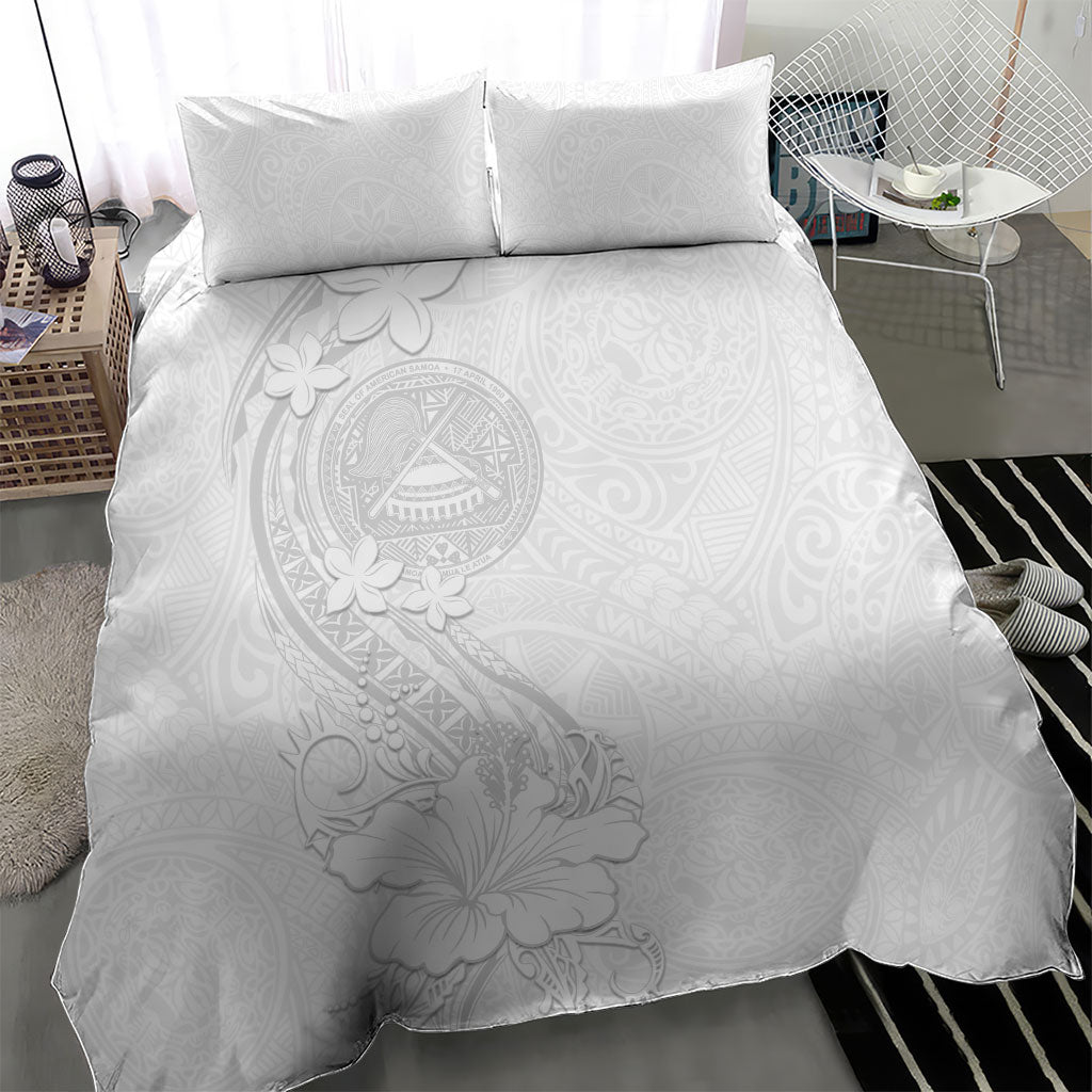 American Samoa White Sunday Bedding Set Polynesian Pattern With Tropical Flowers