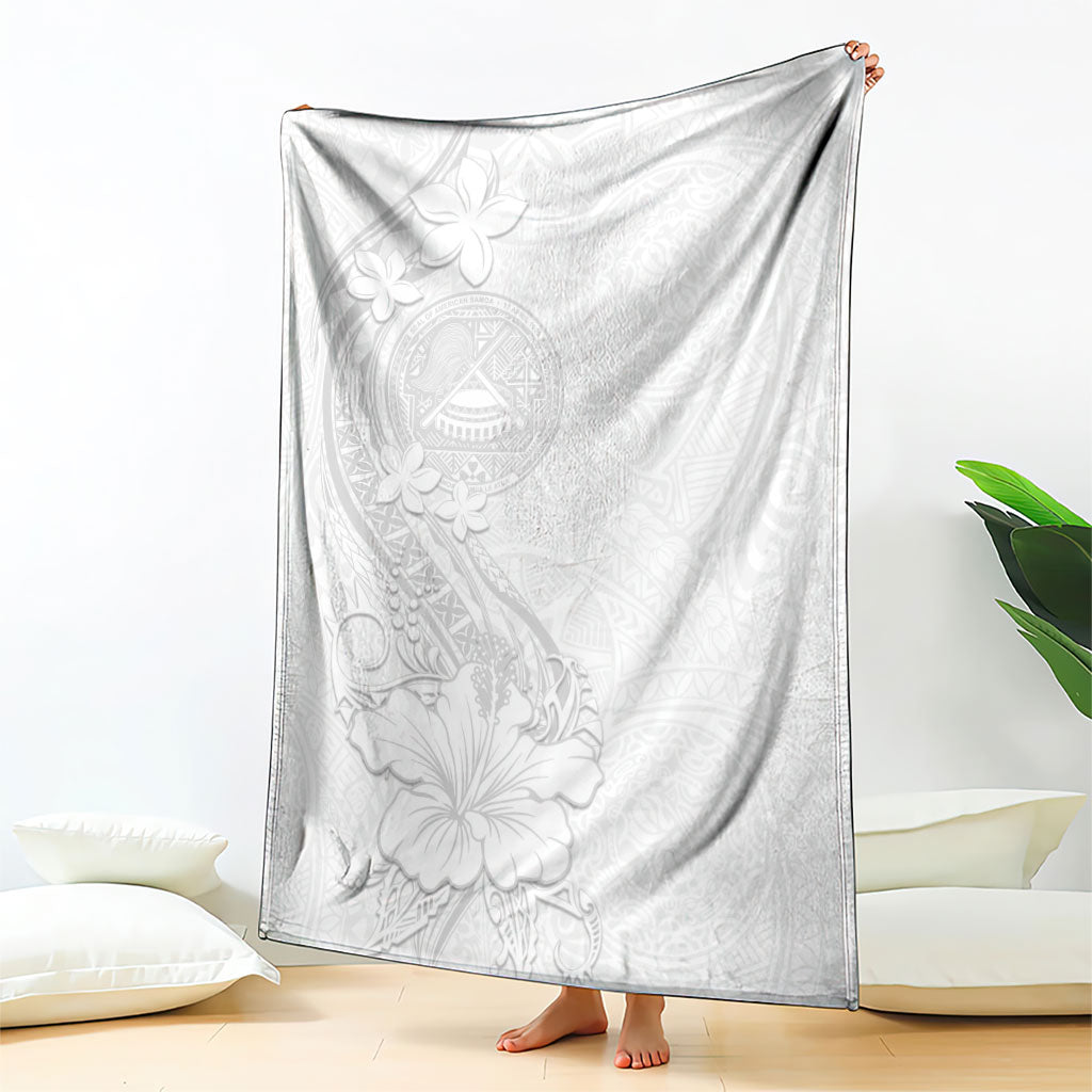 American Samoa White Sunday Blanket Polynesian Pattern With Tropical Flowers