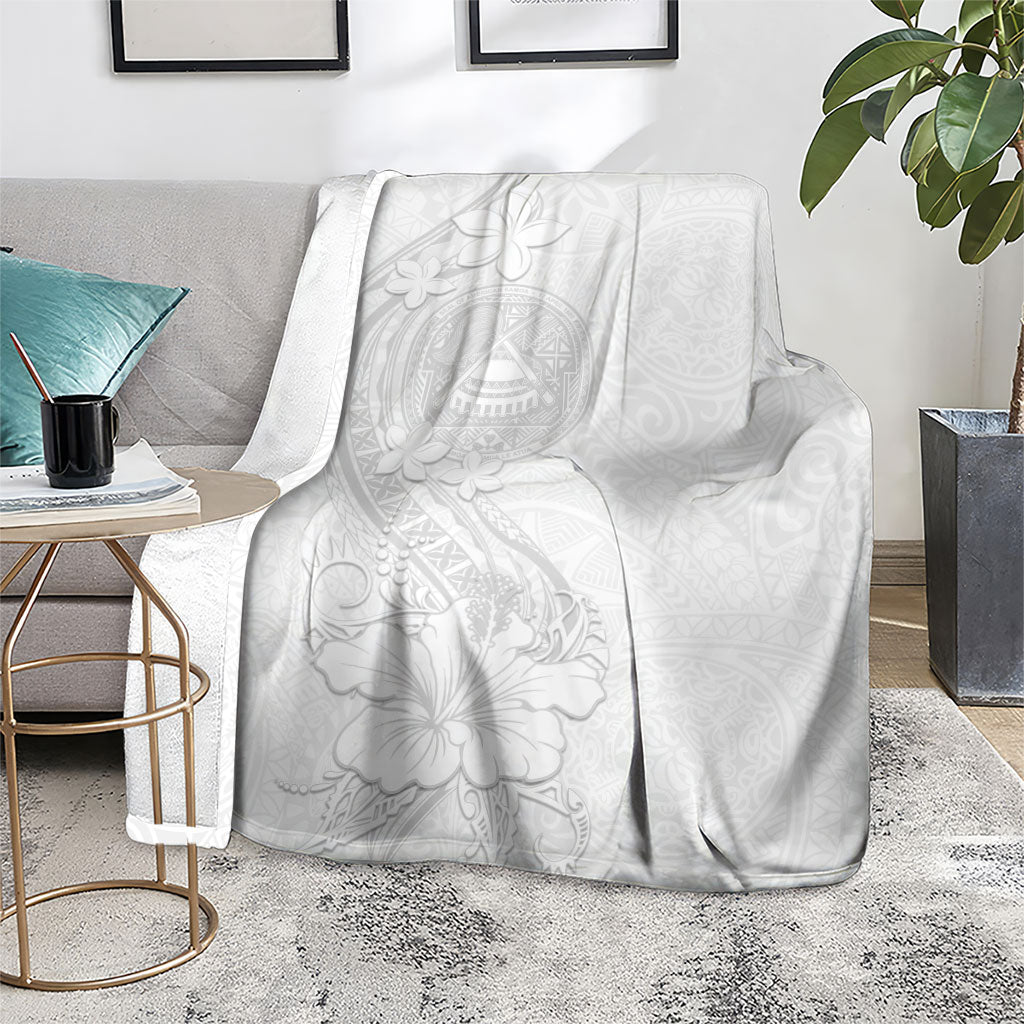 American Samoa White Sunday Blanket Polynesian Pattern With Tropical Flowers