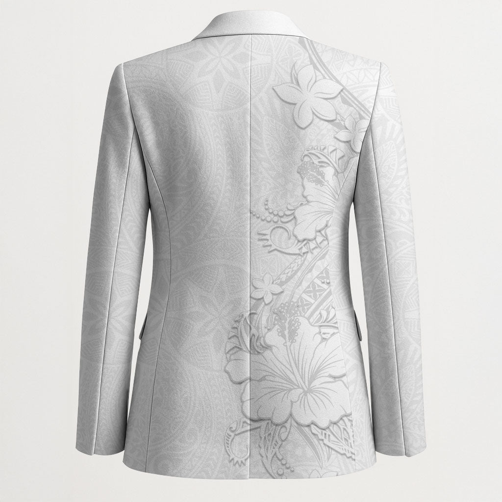 American Samoa White Sunday Blazer Polynesian Pattern With Tropical Flowers
