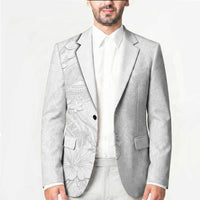 American Samoa White Sunday Blazer Polynesian Pattern With Tropical Flowers