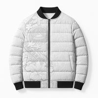 American Samoa White Sunday Bomber Puffer Jacket Polynesian Pattern With Tropical Flowers