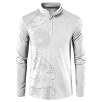 American Samoa White Sunday Button Sweatshirt Polynesian Pattern With Tropical Flowers
