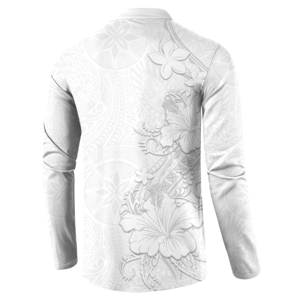 American Samoa White Sunday Button Sweatshirt Polynesian Pattern With Tropical Flowers