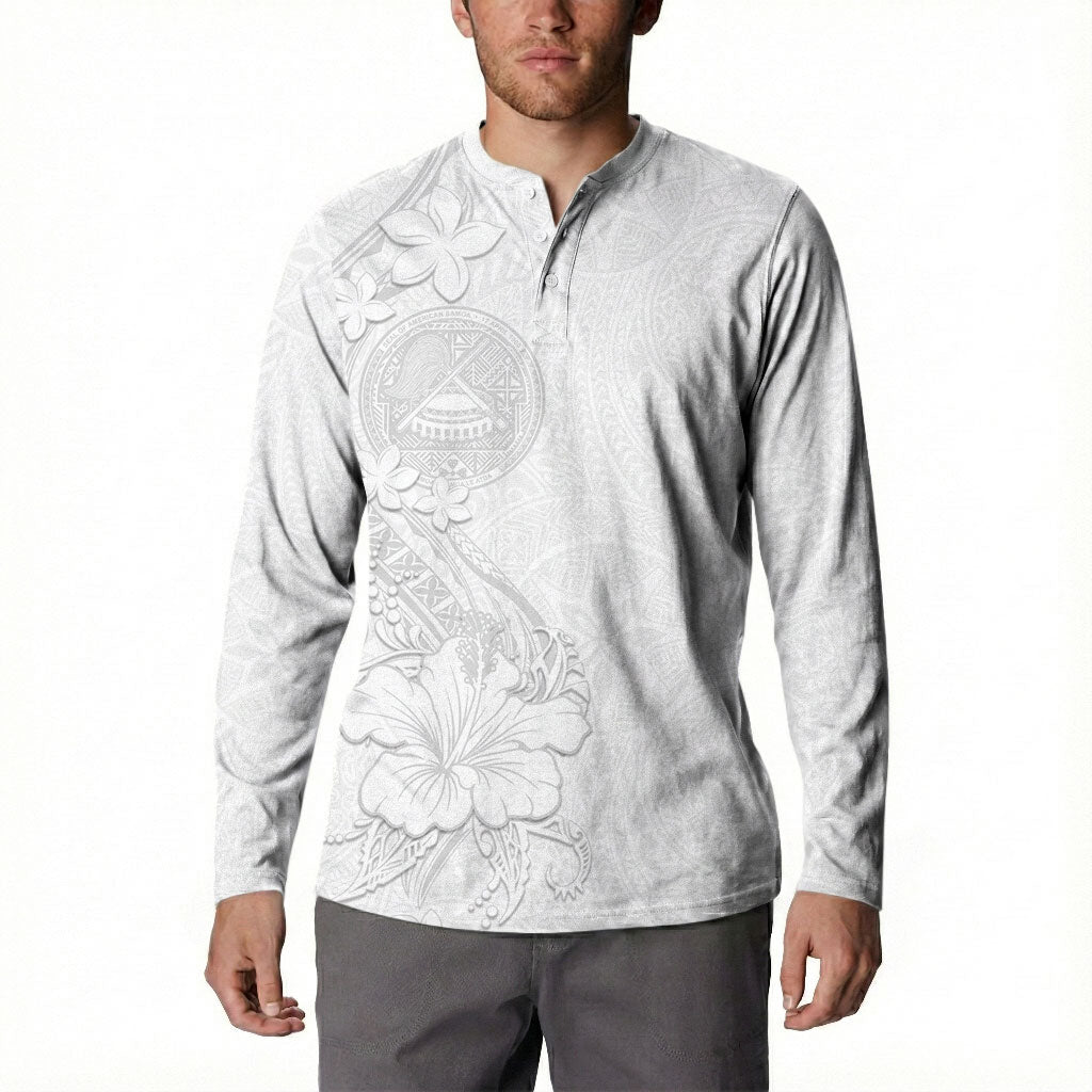 American Samoa White Sunday Button Sweatshirt Polynesian Pattern With Tropical Flowers