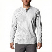American Samoa White Sunday Button Sweatshirt Polynesian Pattern With Tropical Flowers
