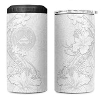 American Samoa White Sunday 4 in 1 Can Cooler Tumbler Polynesian Pattern With Tropical Flowers
