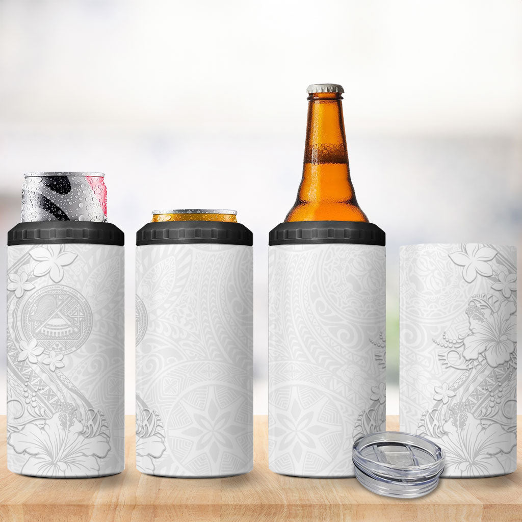 American Samoa White Sunday 4 in 1 Can Cooler Tumbler Polynesian Pattern With Tropical Flowers