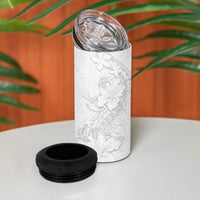 American Samoa White Sunday 4 in 1 Can Cooler Tumbler Polynesian Pattern With Tropical Flowers
