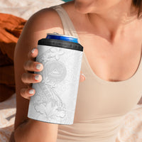 American Samoa White Sunday 4 in 1 Can Cooler Tumbler Polynesian Pattern With Tropical Flowers