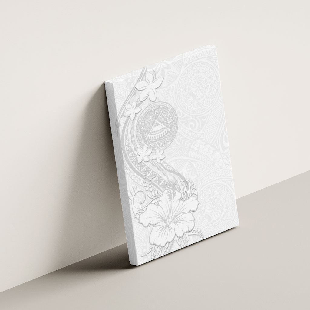 American Samoa White Sunday Canvas Wall Art Polynesian Pattern With Tropical Flowers