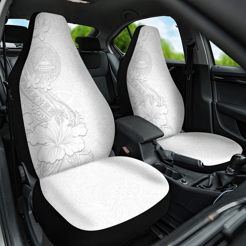 American Samoa White Sunday Car Seat Cover Polynesian Pattern With Tropical Flowers